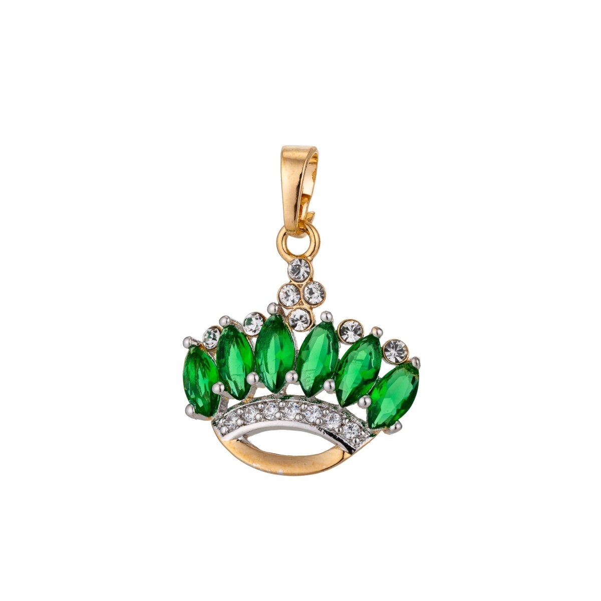 18k Gold filled Emerald Tiara, Queen Crown, Princess, Royal Headdress Cubic Zirconia Necklace Pendant Charm Bail Findings for Jewelry Making H-799 - DLUXCA