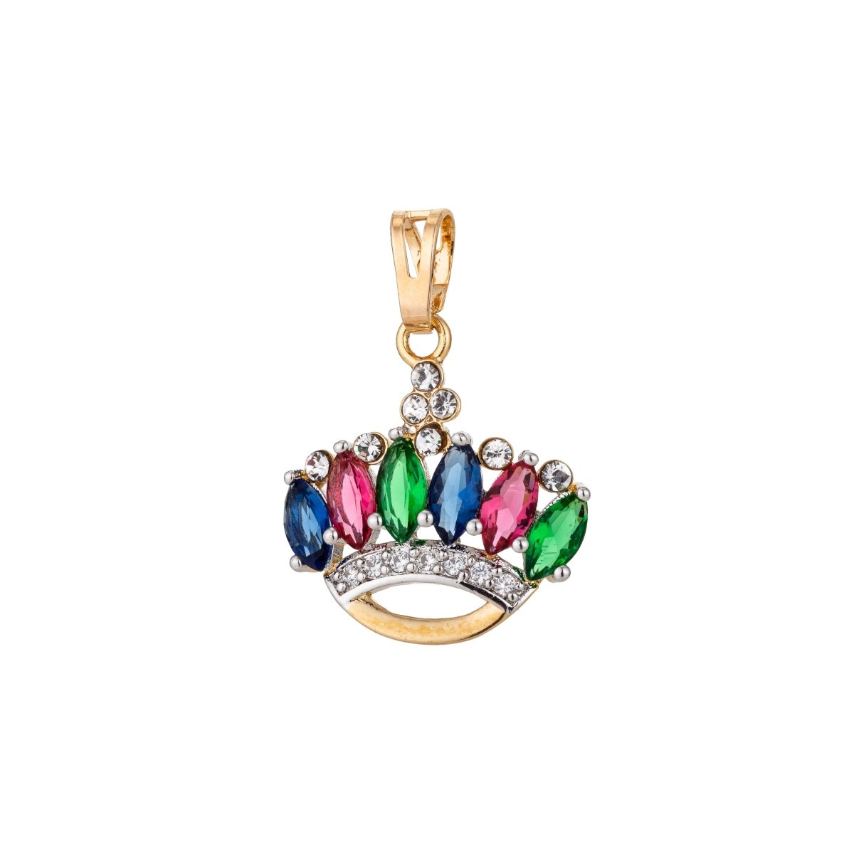 18k Gold filled Emerald Tiara, Queen Crown, Princess, Royal Headdress Cubic Zirconia Necklace Pendant Charm Bail Findings for Jewelry Making H-799 - DLUXCA