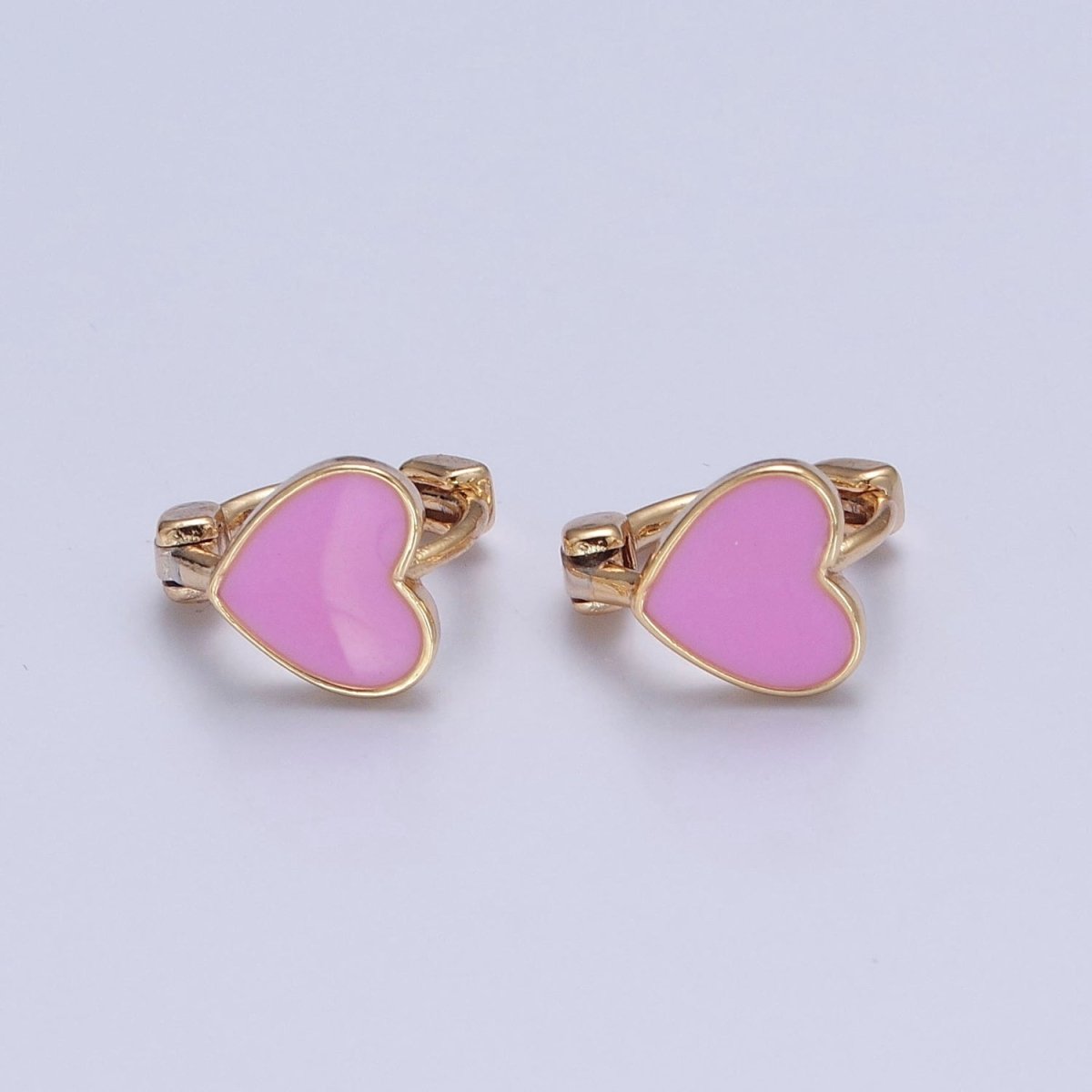 18K Gold Filled Enamel Heart Huggie Earring Pink Red White Heart Huggie T-447 ~ T-449 - DLUXCA