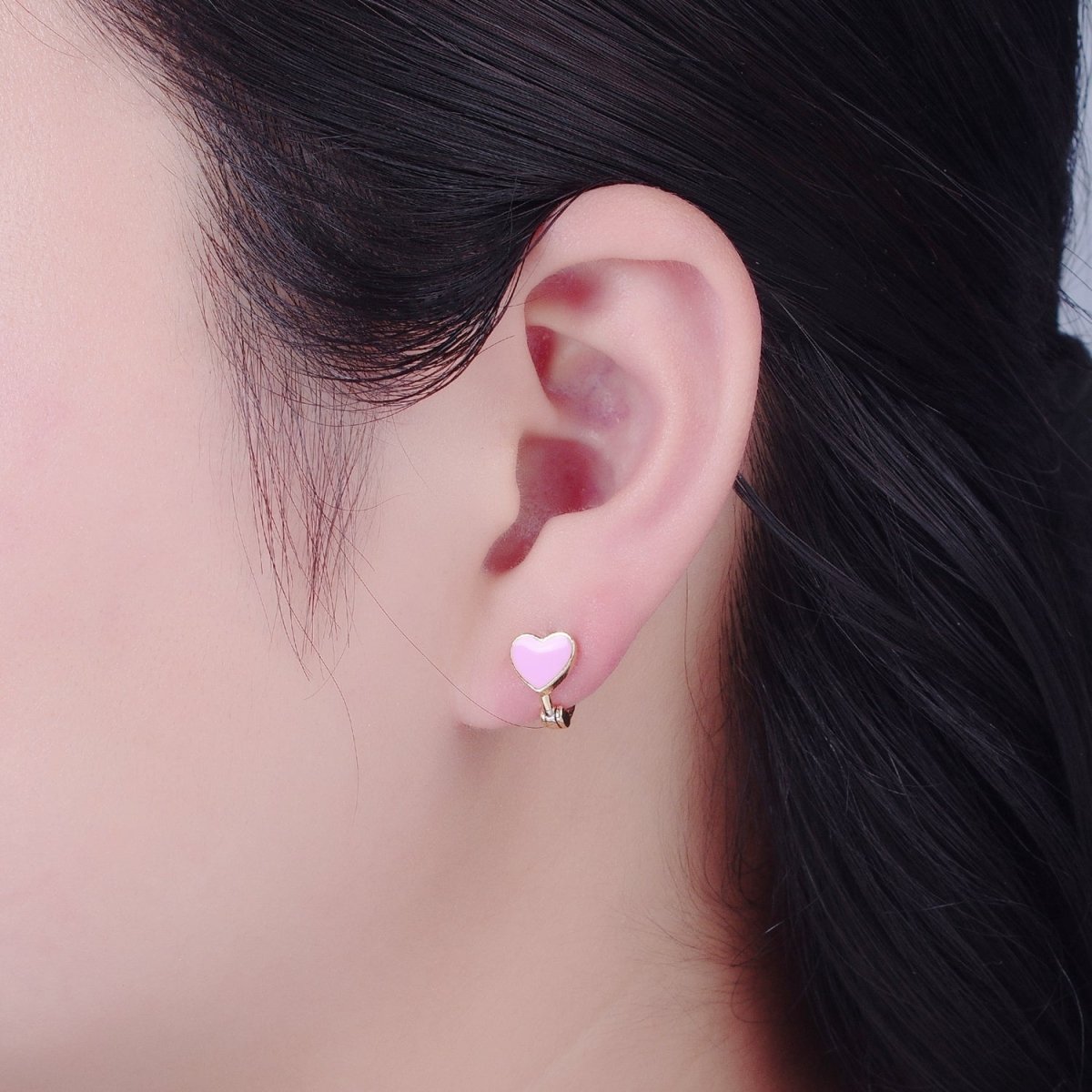 18K Gold Filled Enamel Heart Huggie Earring Pink Red White Heart Huggie T-447 ~ T-449 - DLUXCA