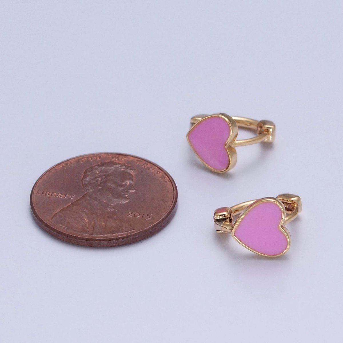18K Gold Filled Enamel Heart Huggie Earring Pink Red White Heart Huggie T-447 ~ T-449 - DLUXCA