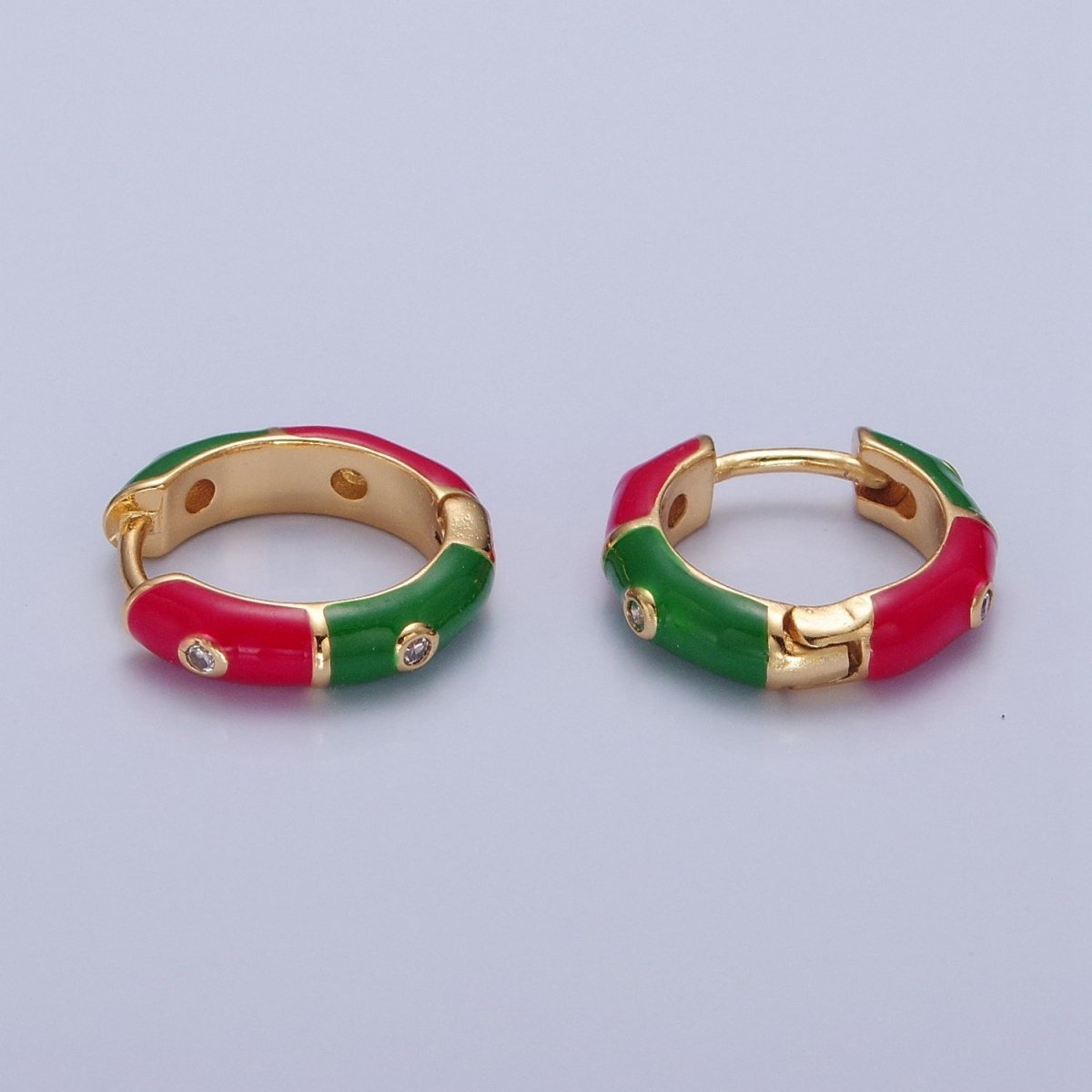 18k Gold Filled Enamel Hoops, Multi Color Mini Hoop Earrings, cz Enamel Hoops, Rainbow Hoops, Dainty Colored Hoop T-402 ~ T-404 - DLUXCA