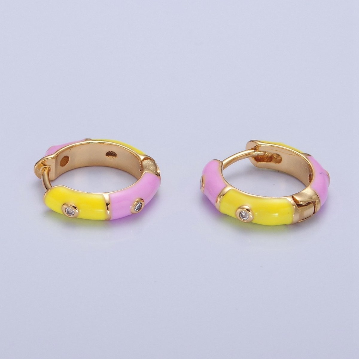 18k Gold Filled Enamel Hoops, Multi Color Mini Hoop Earrings, cz Enamel Hoops, Rainbow Hoops, Dainty Colored Hoop T-402 ~ T-404 - DLUXCA
