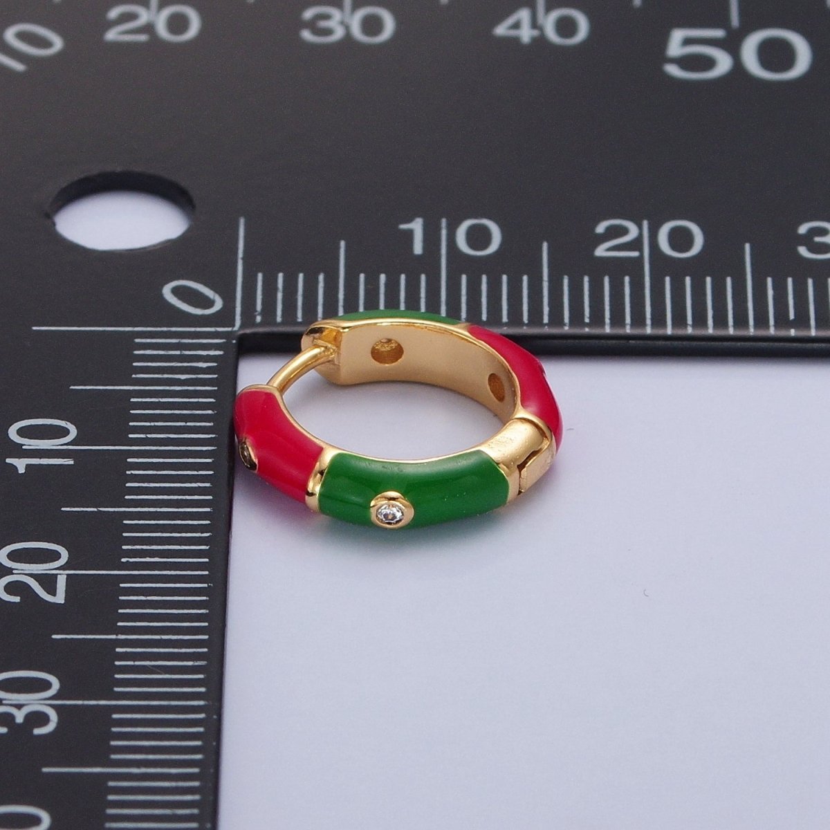 18k Gold Filled Enamel Hoops, Multi Color Mini Hoop Earrings, cz Enamel Hoops, Rainbow Hoops, Dainty Colored Hoop T-402 ~ T-404 - DLUXCA