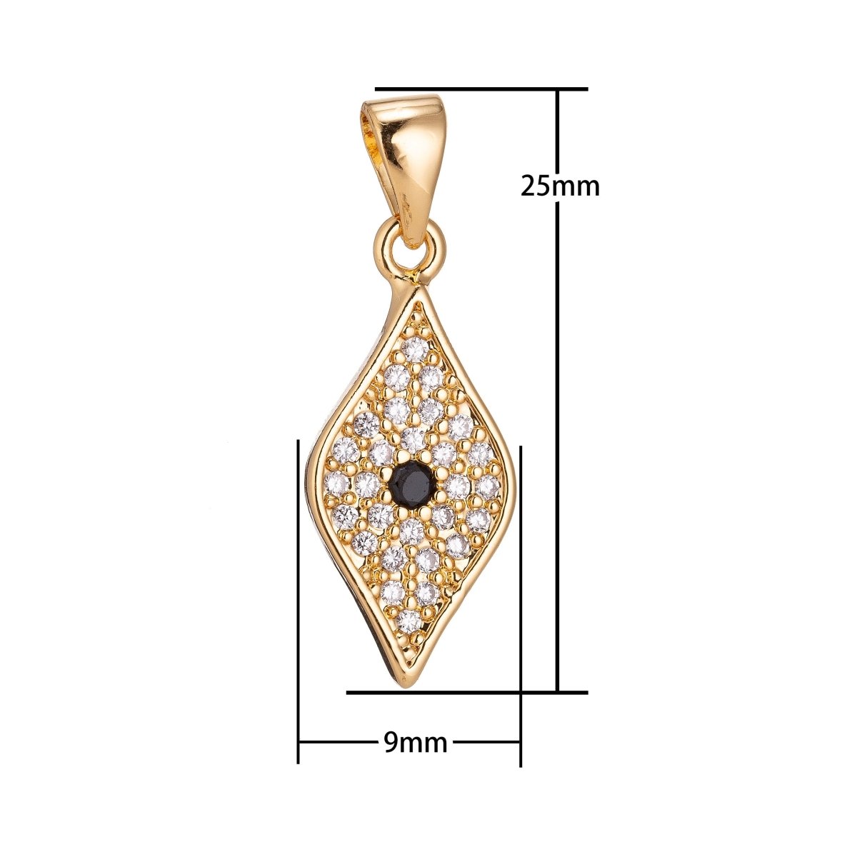 18K Gold Filled evil eye Diamond Shape Minimalist Simple Cubic Zirconia Necklace Pendant Bracelet Earring Charm Bails for Jewelry Making H-931 - DLUXCA