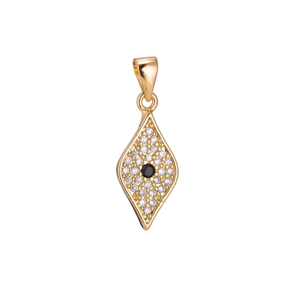 18K Gold Filled evil eye Diamond Shape Minimalist Simple Cubic Zirconia Necklace Pendant Bracelet Earring Charm Bails for Jewelry Making H-931 - DLUXCA
