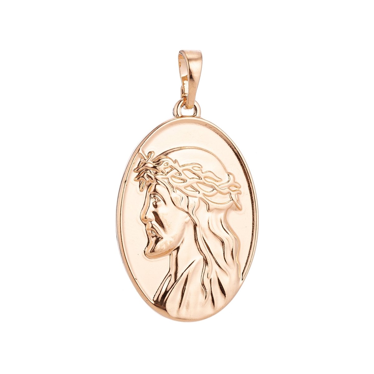 18K Gold Filled Face of Jesus wear Crown of Throne Oval Charm Faith Pendant Religious Jewelry for Necklace Making Supply Gift H-588 - DLUXCA