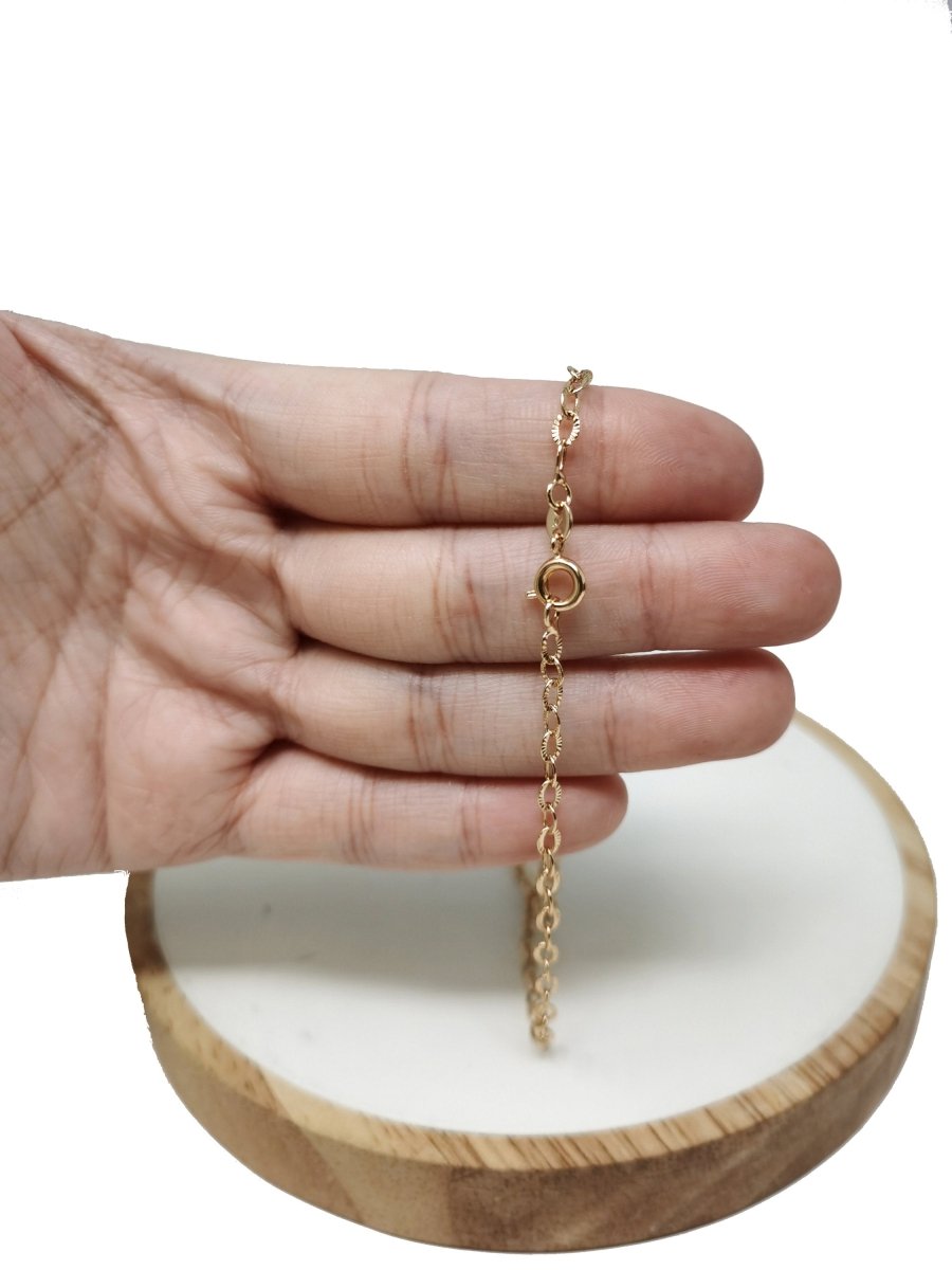 18K Gold Filled Finished Chain, 17.7 Inch Rolo Chain Necklace, Dainty 3mm Rolo Necklace w/ Spring Ring | CN-718 Clearance Pricing - DLUXCA