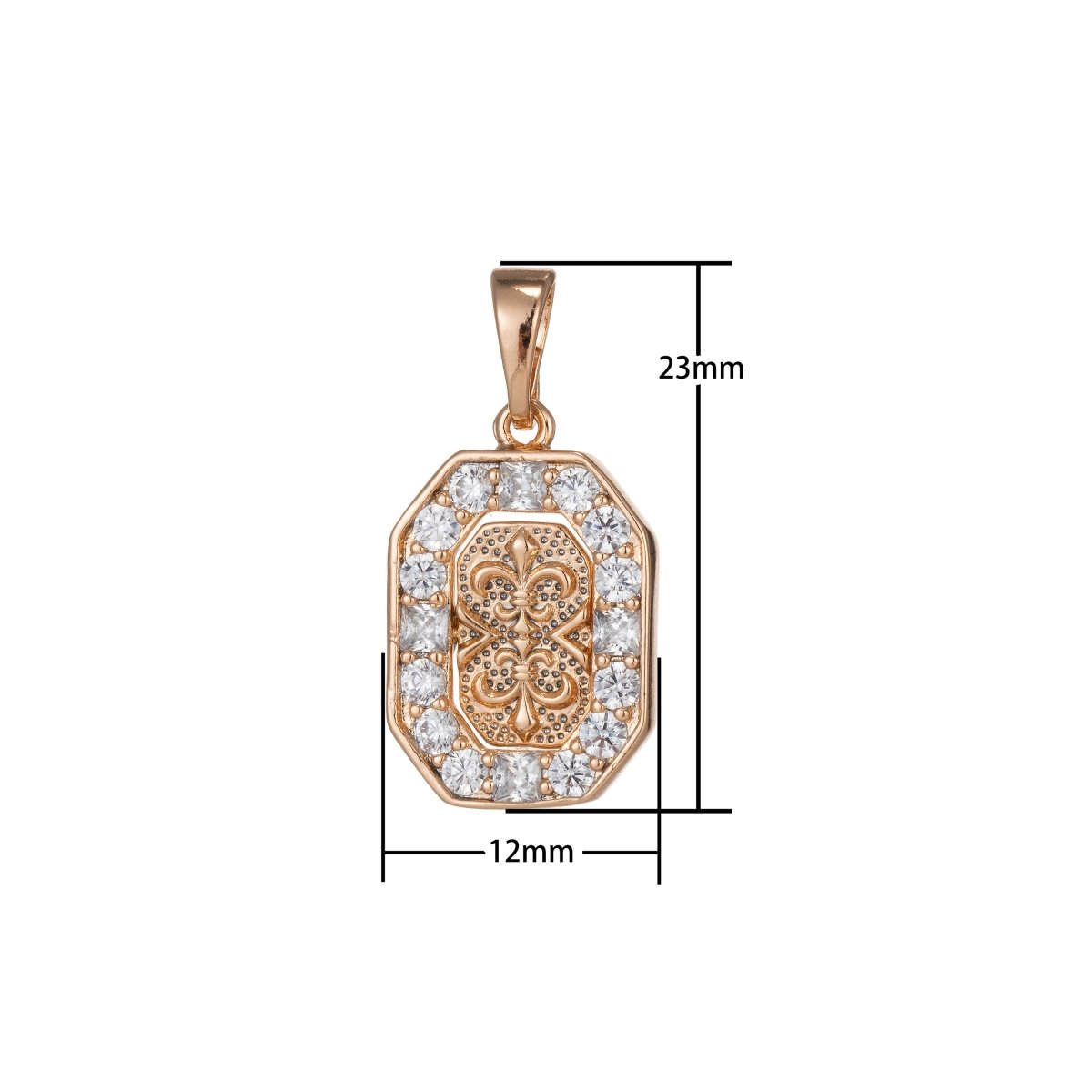 18k Gold Filled fleur de lis Pendant for Necklace Charm Micro Pave Medallion Pendant, D-152 - DLUXCA