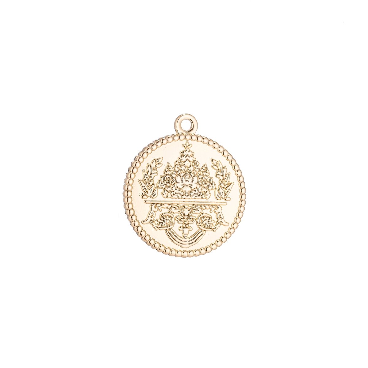 18k Gold Filled Floral Coin Charm Medallion with decorative Edge for Necklace Pendant Earring Findings for Jewelry Making C-092 - DLUXCA
