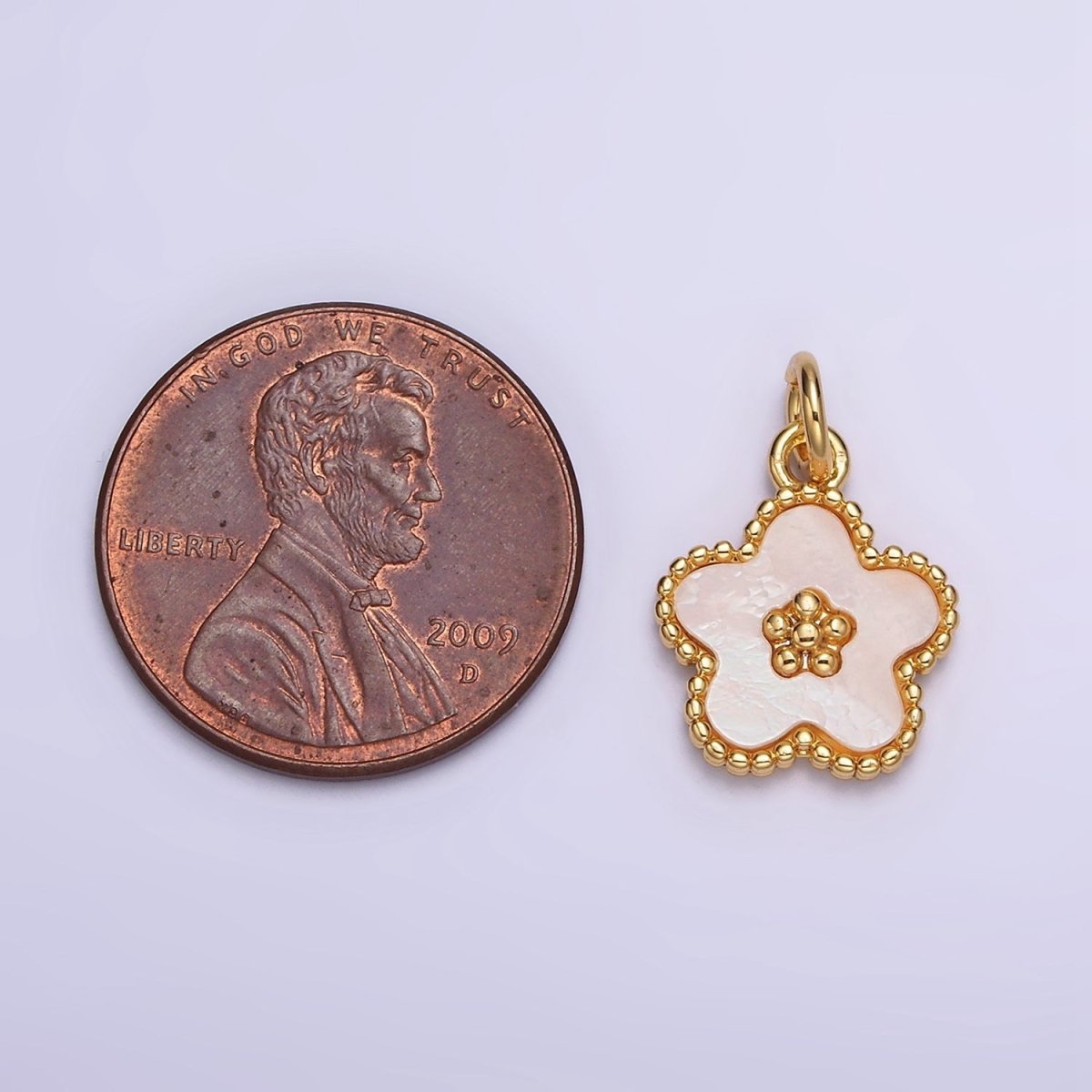 18K Gold Filled Flower Shell Pearl Beaded Charm | AC-1439 - DLUXCA