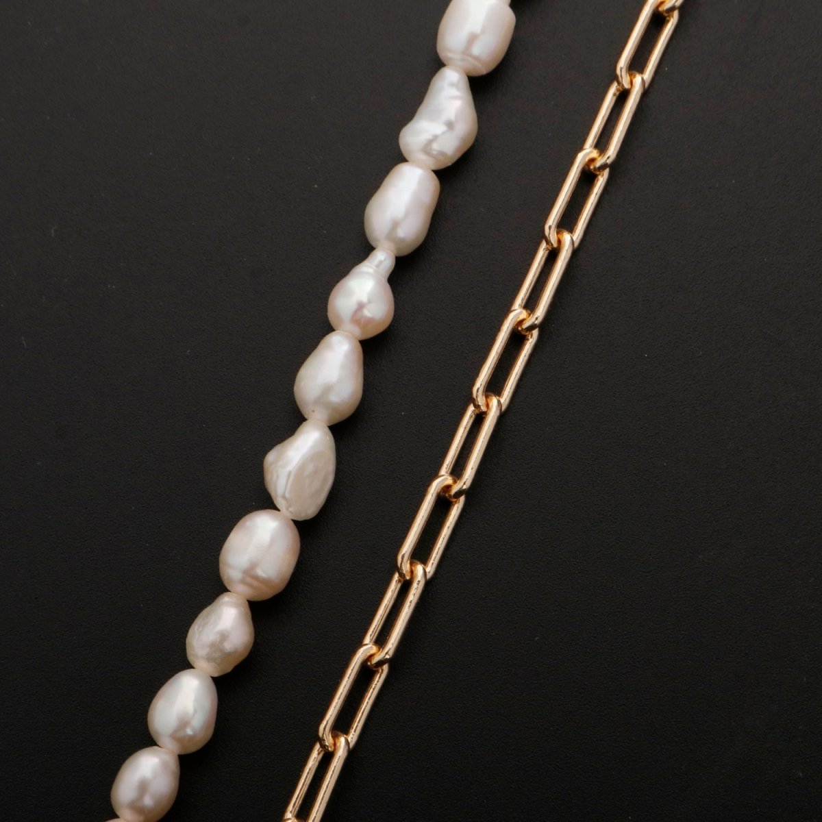 18k Gold Filled Freshwater Pearl Half Chain Necklace Paper Clip Link 16 inch + 2" extender Length Handmade Minimalist Jewelry | WA-331 Clearance Pricing - DLUXCA