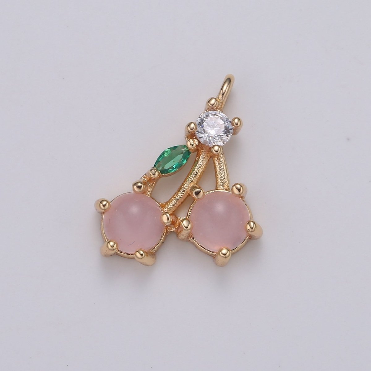 18k Gold filled Fruit Charm Pink Cherry CZ Micro Pave Cherry Charm, Cubic Zirconia Pave Fruit Pendant Charm, Dainty Mini Fruits Charm E-175 E-176 - DLUXCA