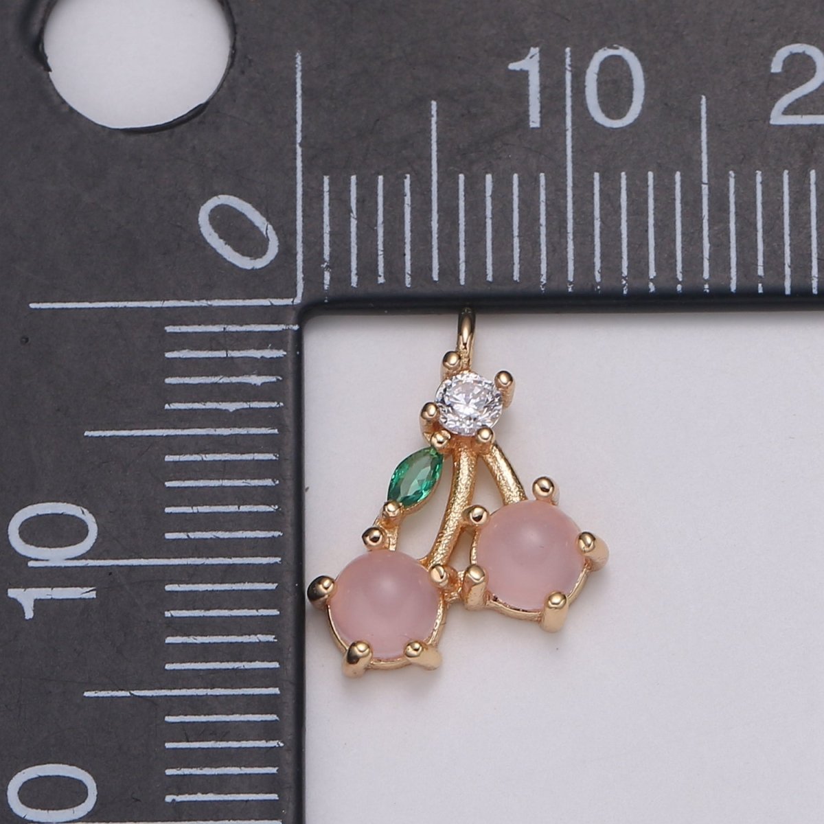18k Gold filled Fruit Charm Pink Cherry CZ Micro Pave Cherry Charm, Cubic Zirconia Pave Fruit Pendant Charm, Dainty Mini Fruits Charm E-175 E-176 - DLUXCA
