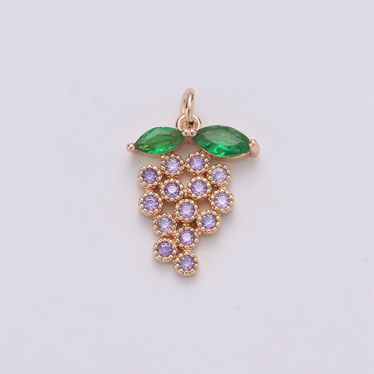 18k Gold filled Fruit Charm Purple CZ Micro Pave Grape Charm, Cubic Zirconia Pave Fruit Pendant Charm, Dainty Fruits Charm D-070 - DLUXCA