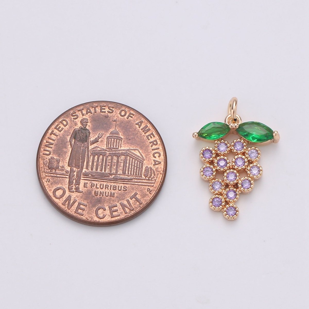 18k Gold filled Fruit Charm Purple CZ Micro Pave Grape Charm, Cubic Zirconia Pave Fruit Pendant Charm, Dainty Fruits Charm D-070 - DLUXCA