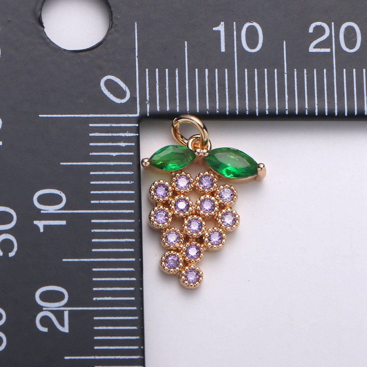 18k Gold filled Fruit Charm Purple CZ Micro Pave Grape Charm, Cubic Zirconia Pave Fruit Pendant Charm, Dainty Fruits Charm D-070 - DLUXCA