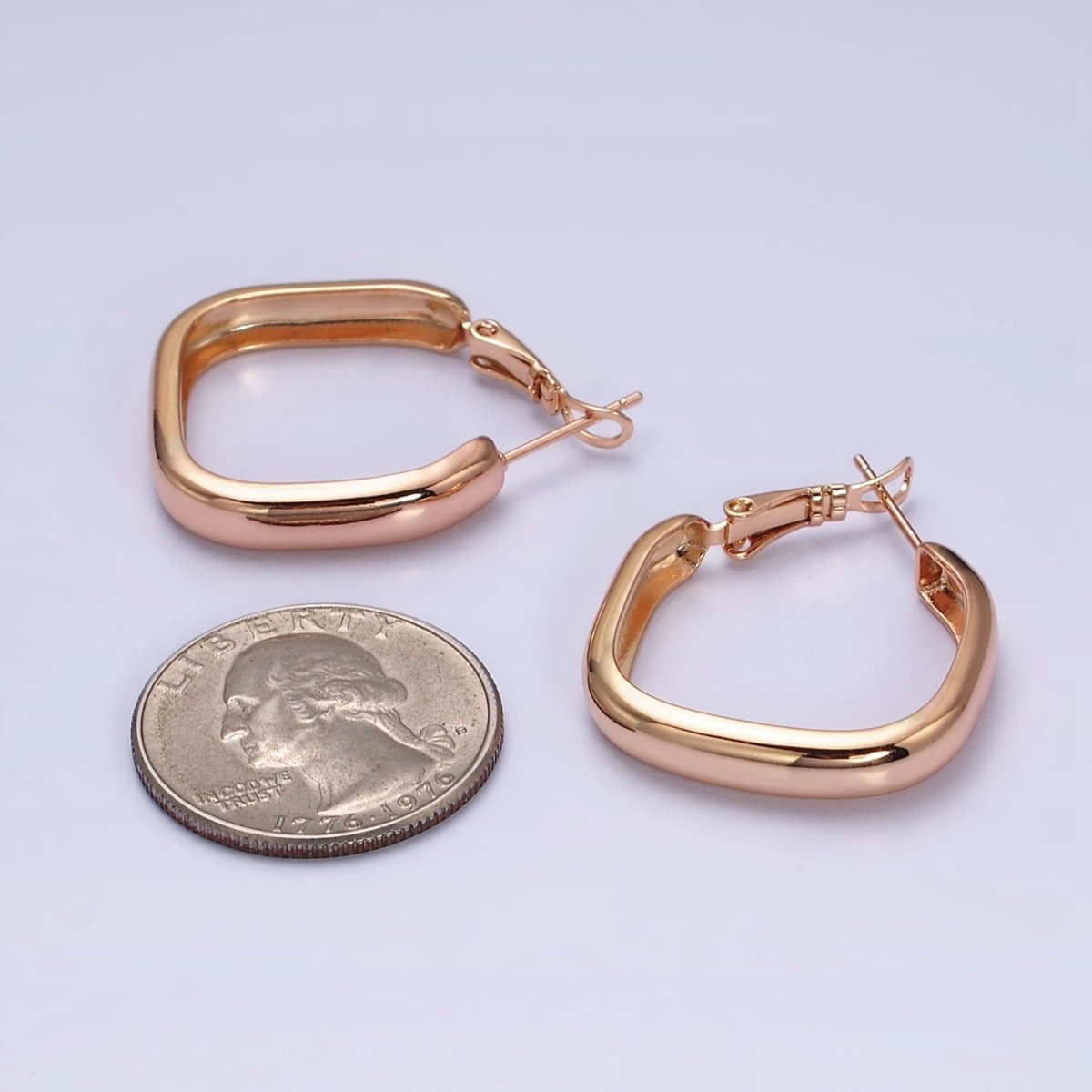 18K Gold Filled Geometric Boxy Block Latch Hoop Earrings | AD1365 - DLUXCA