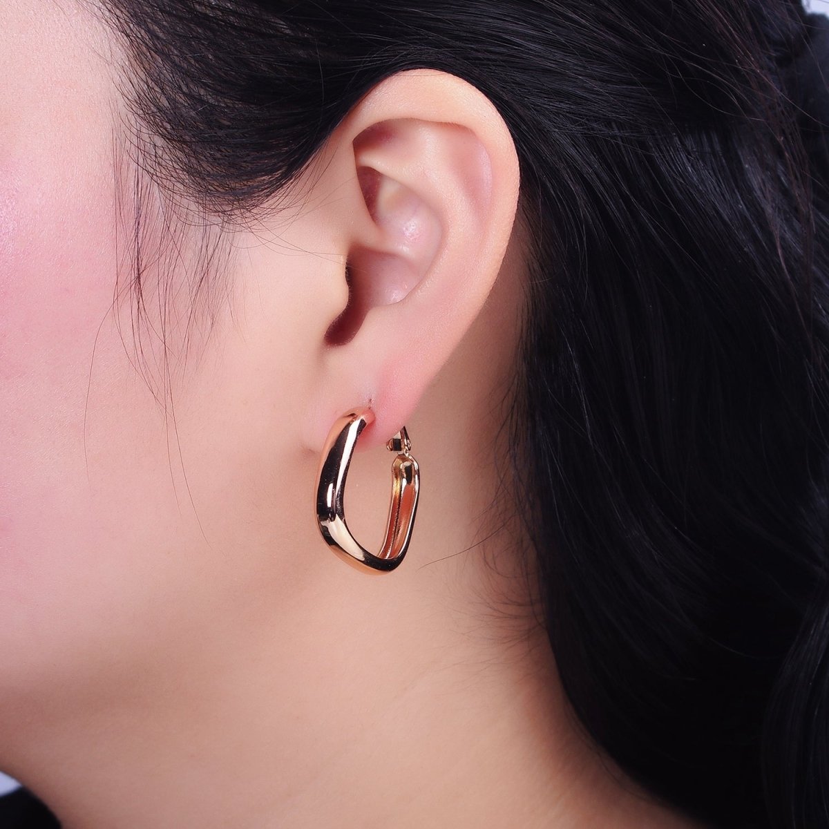 18K Gold Filled Geometric Boxy Block Latch Hoop Earrings | AD1365 - DLUXCA