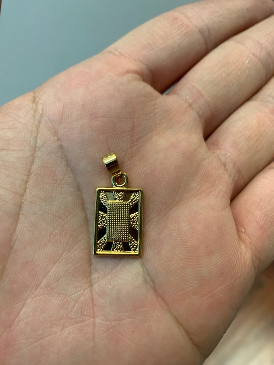 18K Gold filled Golden Frame Geometric Sunburst Bar Textured Dangle Necklace Pendant Charm w/ Bails Findings for Jewelry Making H-624 - DLUXCA