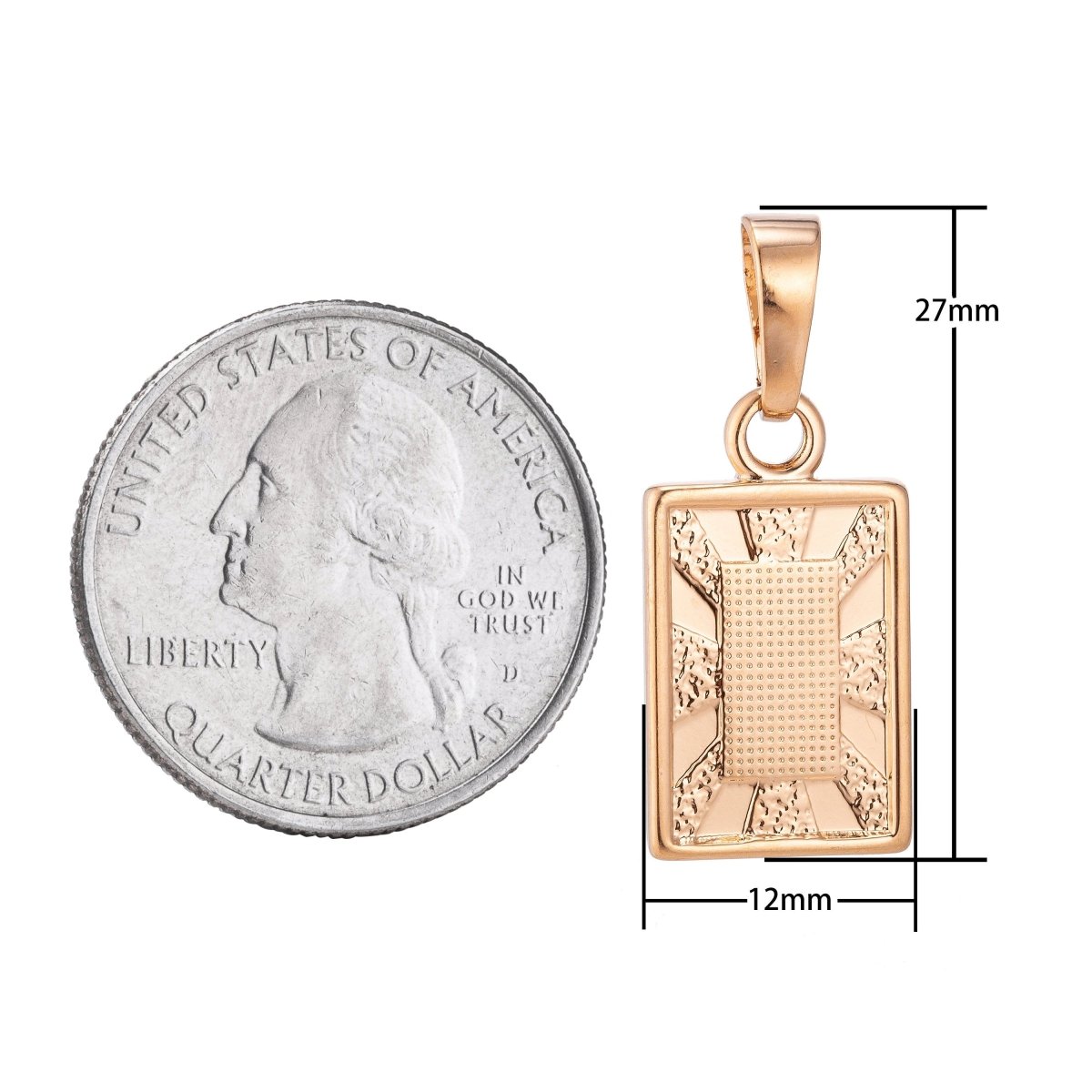 18K Gold filled Golden Frame Geometric Sunburst Bar Textured Dangle Necklace Pendant Charm w/ Bails Findings for Jewelry Making H-624 - DLUXCA