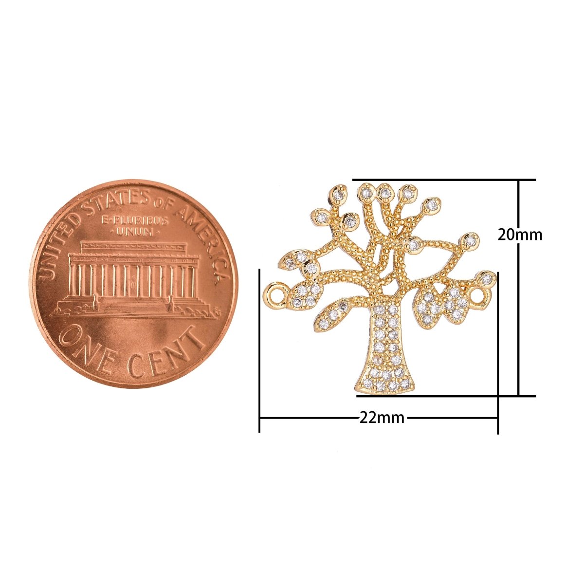 18K Gold Filled Gorgeous Tree of Life, Family Tree Cubic Zirconia Bracelet Charm Bead Finding Connector for Earring Jewelry Making F-039 - DLUXCA