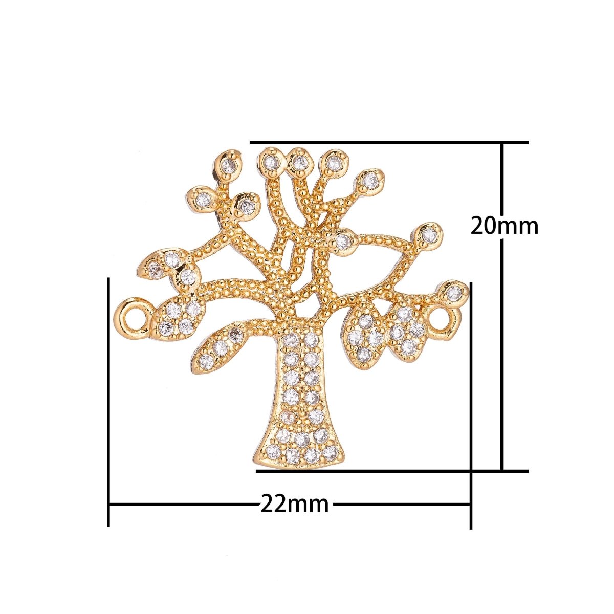 18K Gold Filled Gorgeous Tree of Life, Family Tree Cubic Zirconia Bracelet Charm Bead Finding Connector for Earring Jewelry Making F-039 - DLUXCA