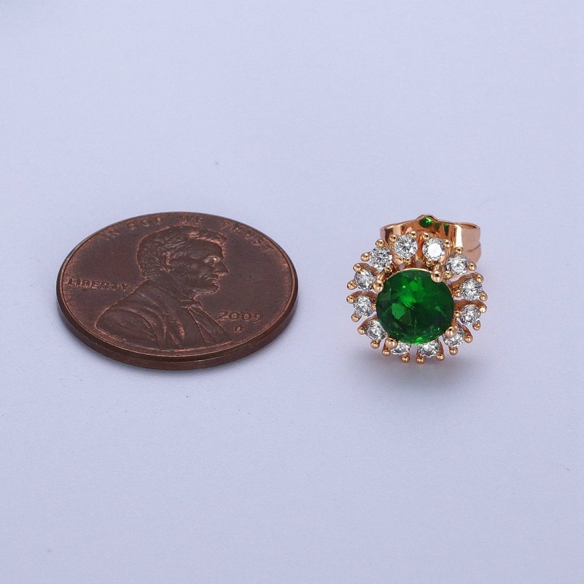 18K Gold Filled Green, Clear CZ 10.8mm Round Stud Earrings | V-003 Y-298 - DLUXCA