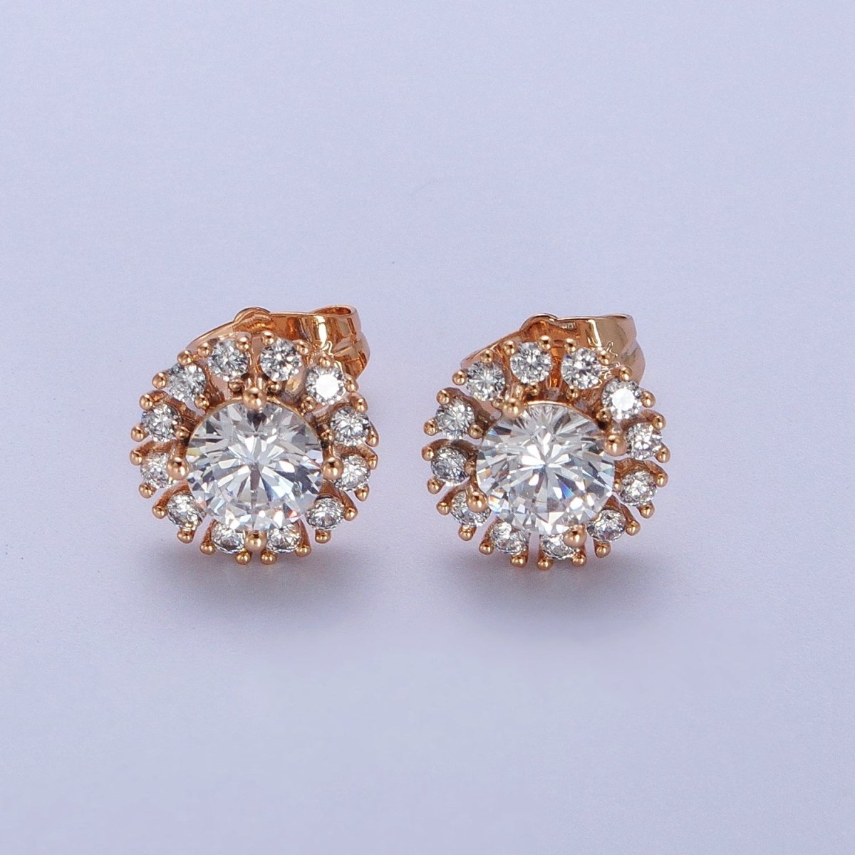 18K Gold Filled Green, Clear CZ 10.8mm Round Stud Earrings | V-003 Y-298 - DLUXCA