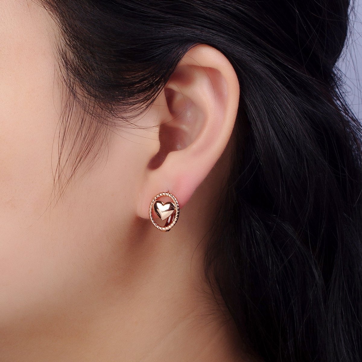 18K Gold Filled Heart Huggie Earring for Minimalist Jewelry AB1024 - DLUXCA