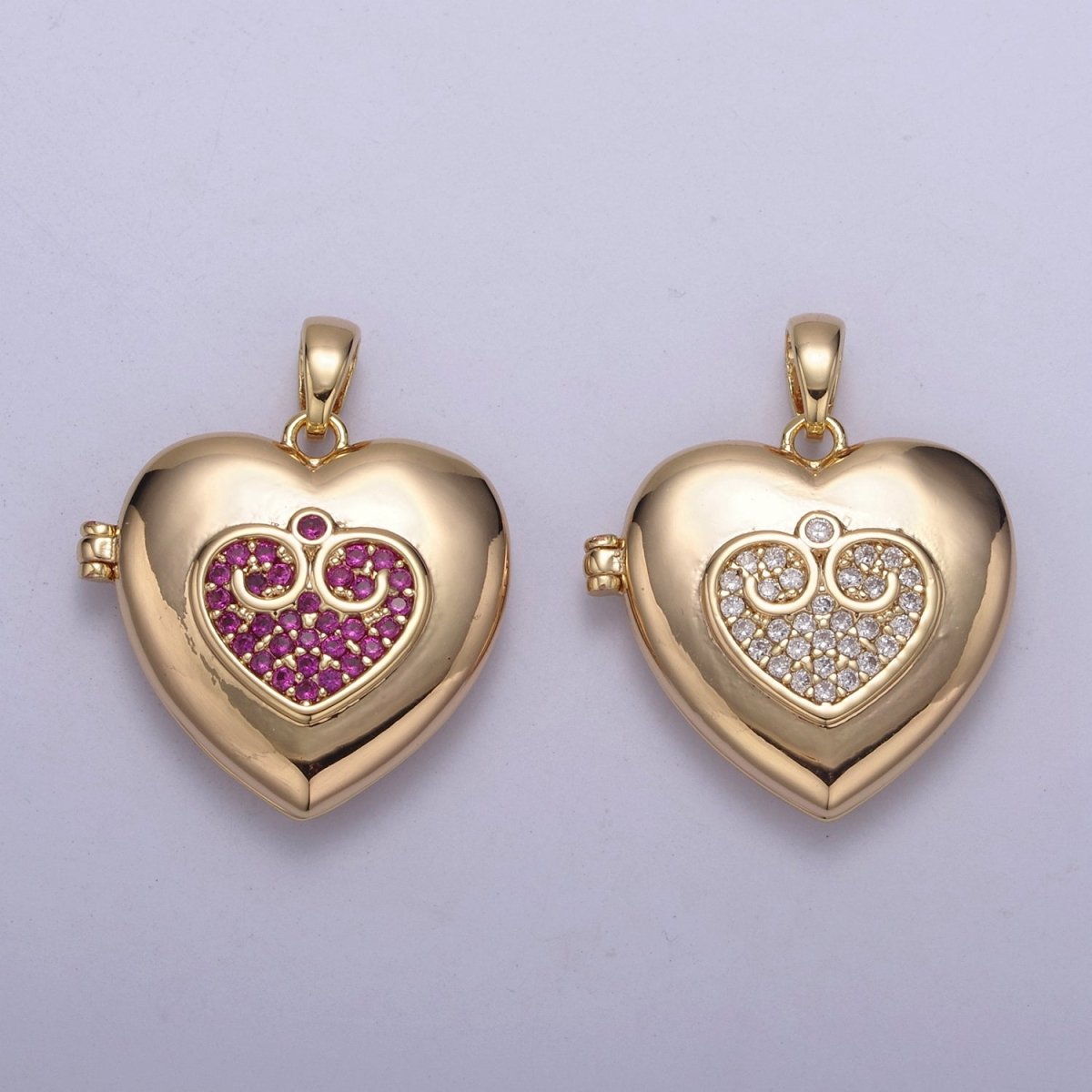 18K Gold Filled Heart Locket Pendant Photo Locket, Locket for Necklace, Micro Pave Cz Heart Locket, Gift for Her H-553 H-556 - DLUXCA