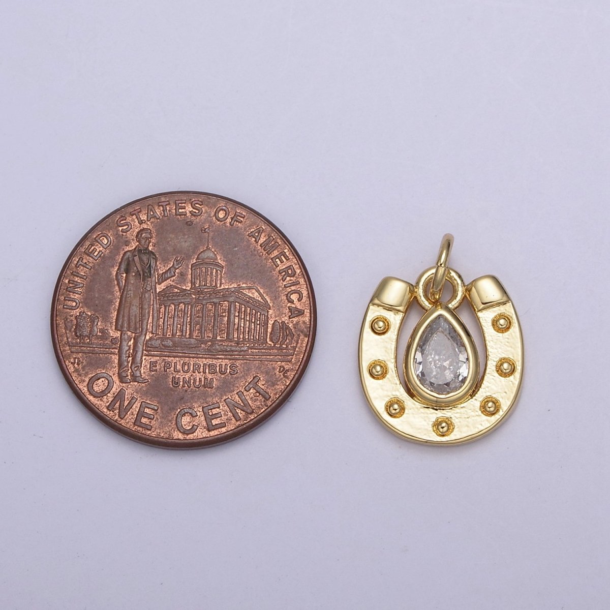 18K Gold Filled Horseshoe Dainty Delicate Small Tiny Lucky Charm Pendant CZ Micro Pave, Horse shoe Pendant for Necklace Component N-709 - DLUXCA
