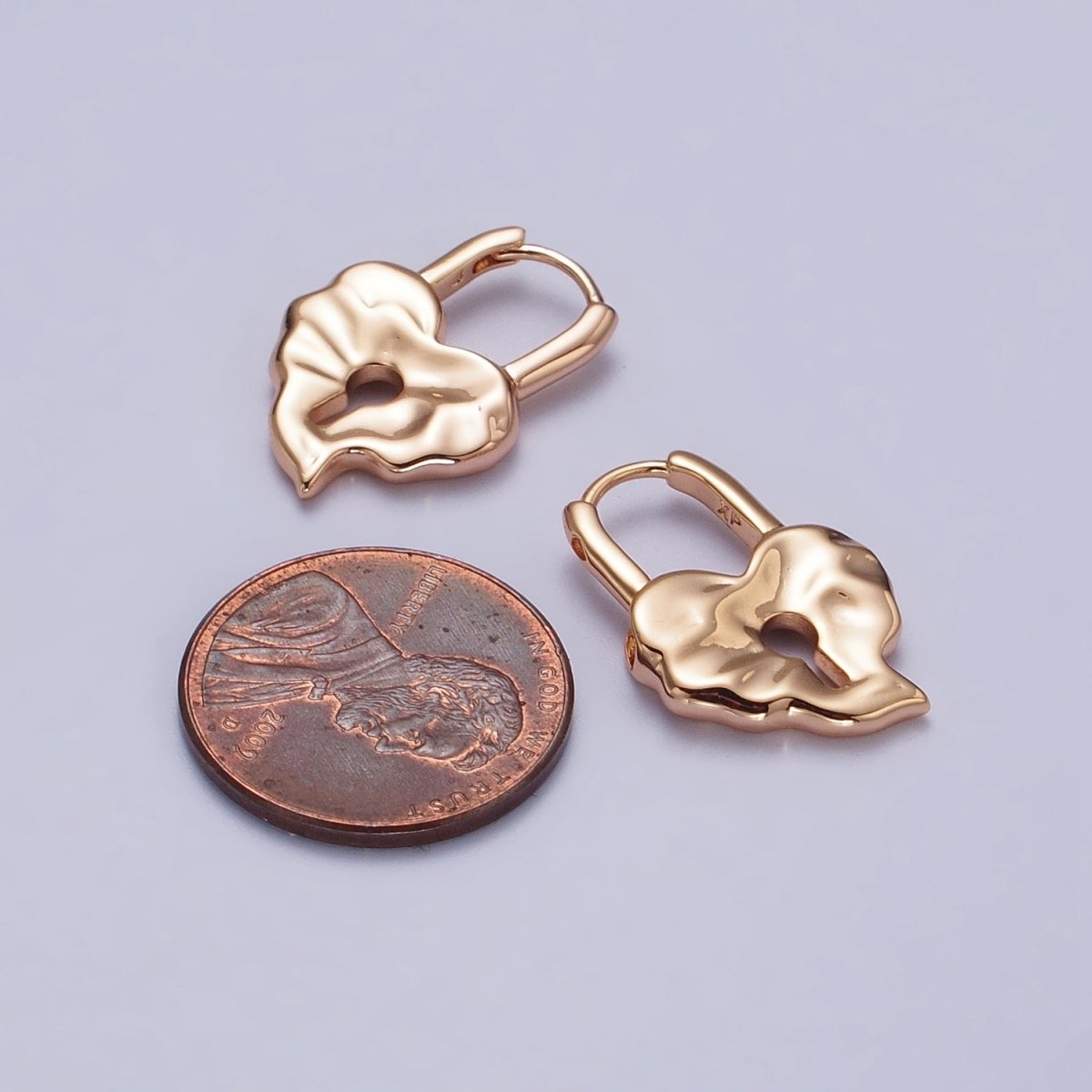 18K Gold Filled Huggie Padlock Heart Earring Abstract Design AB1045 - DLUXCA