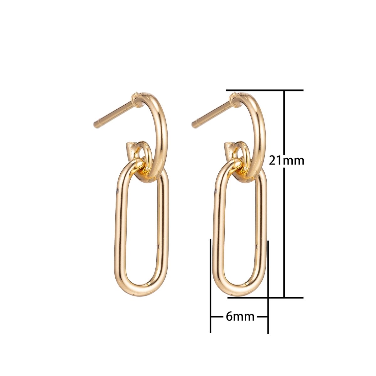 18k Gold Filled Huggies Earrings with Loop, Chained Earrings, Dangle Earring Making Supply Findings for Jewelry Making Supplies K-024 - DLUXCA
