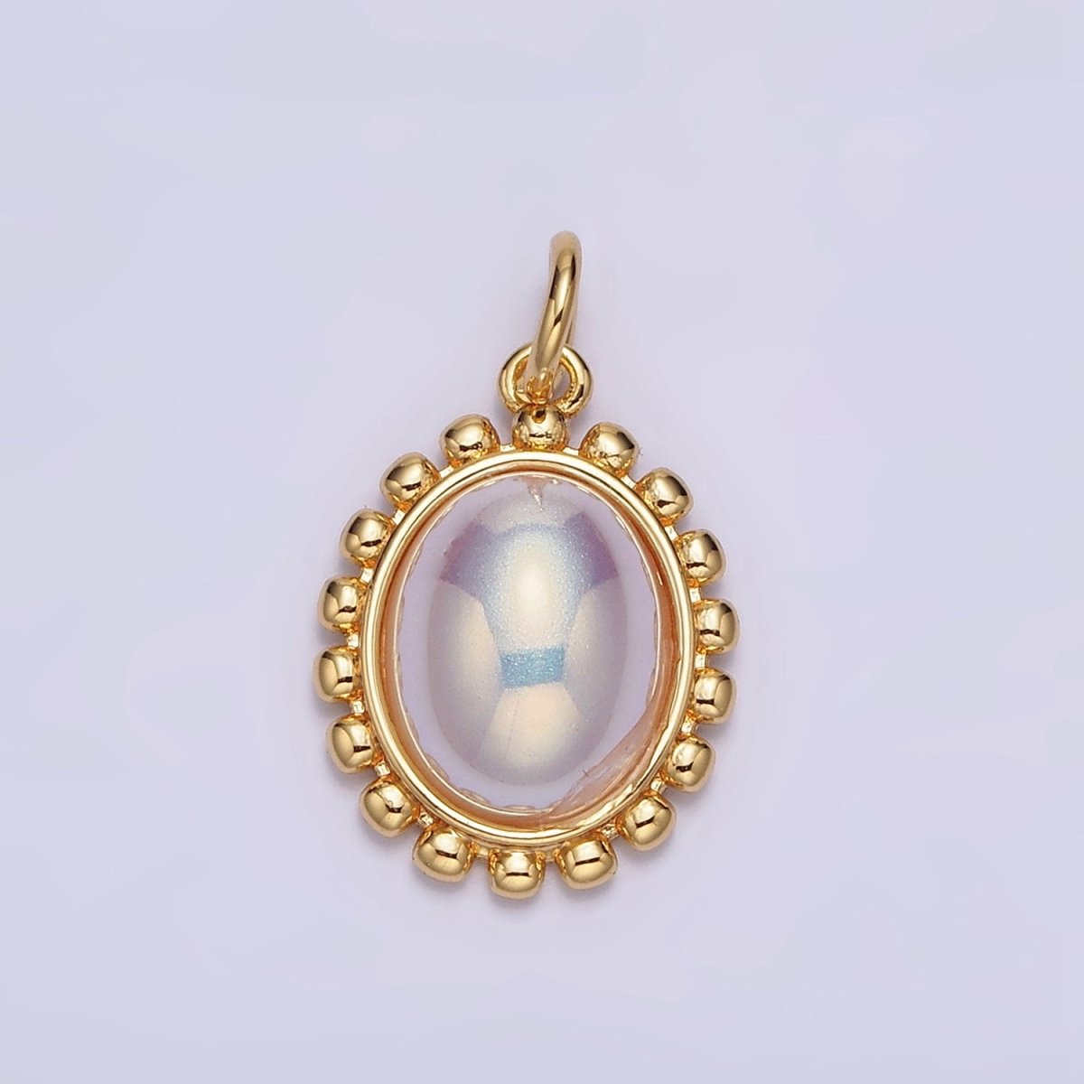 18K Gold Filled Iridescent Pearl Oval Dotted Outline Charm | AC1441 - DLUXCA