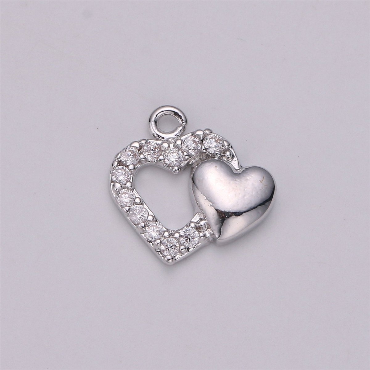 18k Gold Filled Joined Heart Charm,Dual Heart Pendant, Two Hearts Charm, Gold Heart Charm Micro Pave Charm C-528 - DLUXCA