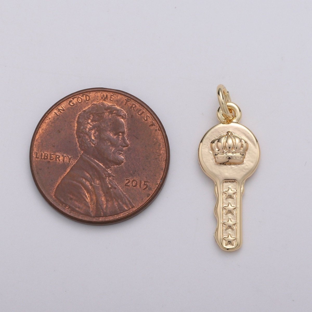 18k Gold Filled Key Pendant Charm, Dainty Crown Key Pendant Charm, Gold Filled Key of Heaven Pendant, For DIY Jewelry Making Supply D-742 - DLUXCA