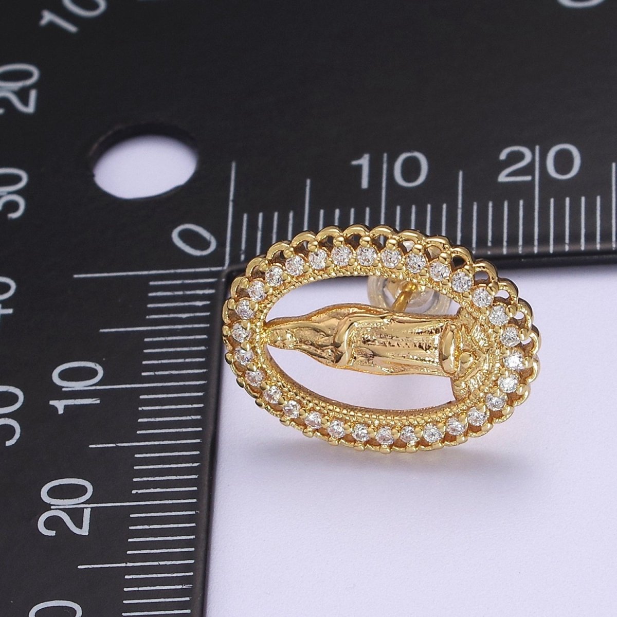 18K Gold Filled Lady Guadalupe Stud Earring with Clear Rainbow Cubic Zirconia V-102 V-103 - DLUXCA