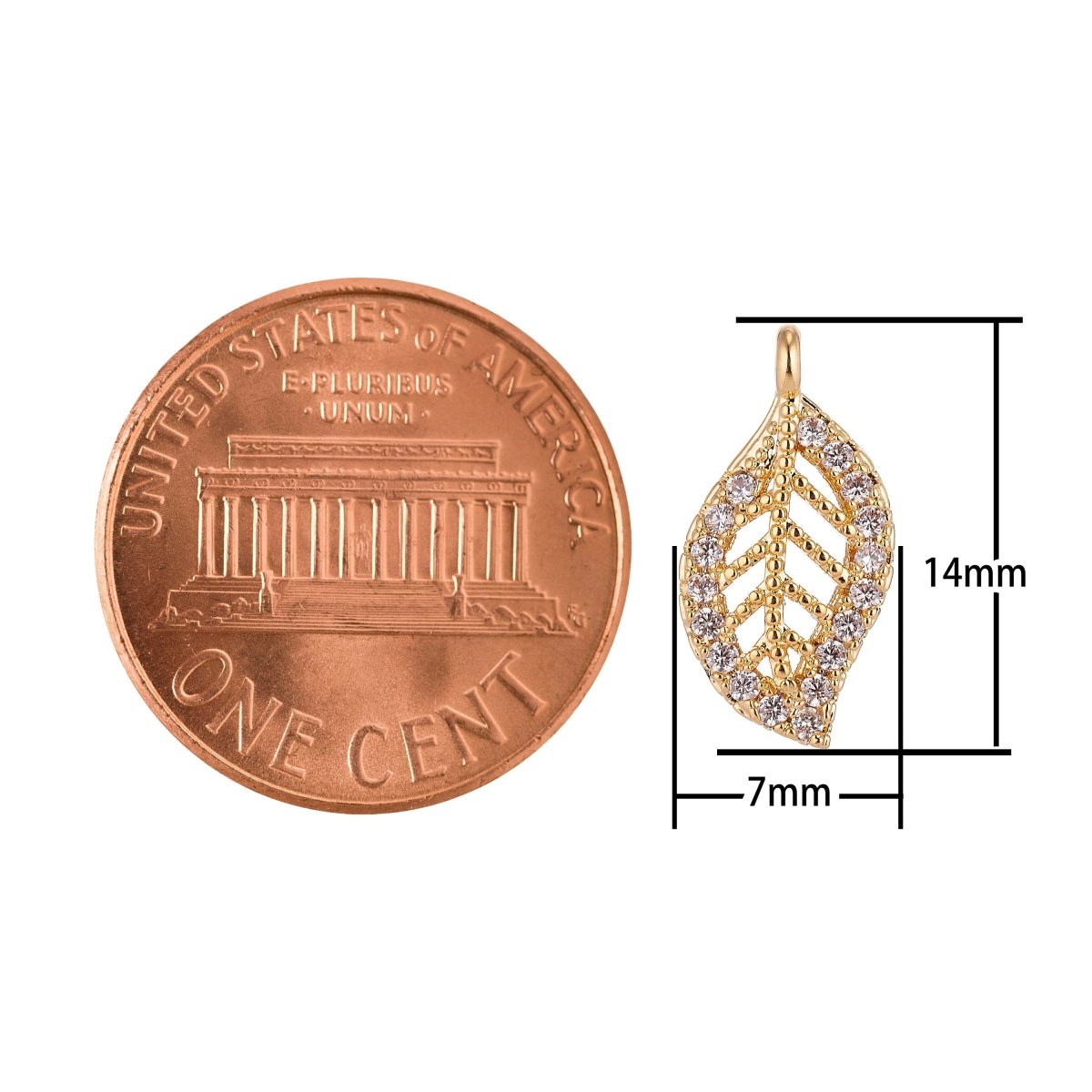18K Gold Filled Leaf Leaves Cubic Zirconia Charm Pendant C-018 - DLUXCA