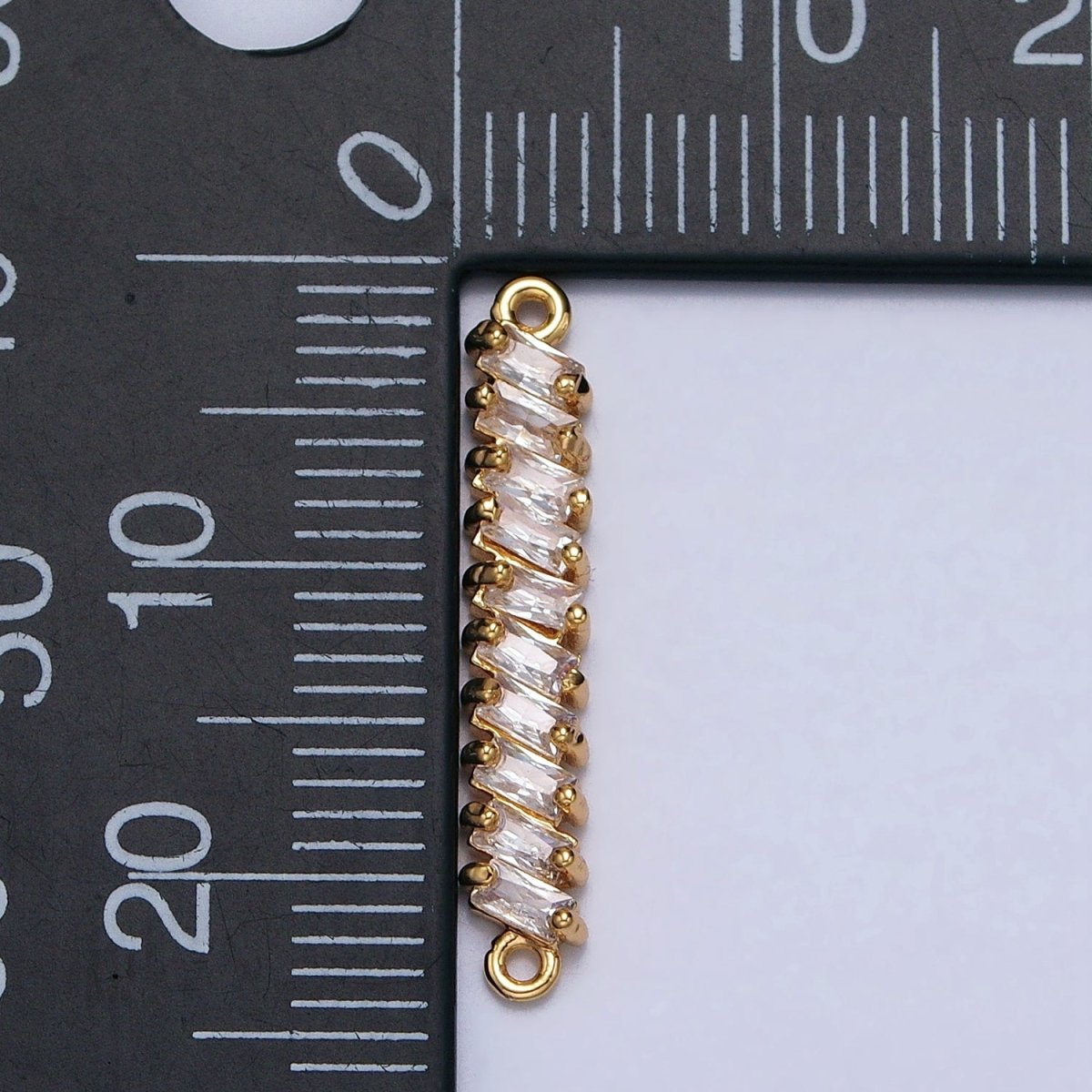 18K Gold Filled Leaning Clear Baguette Lined 23.3mm Connector in Gold & Silver | AA950 AA951 - DLUXCA