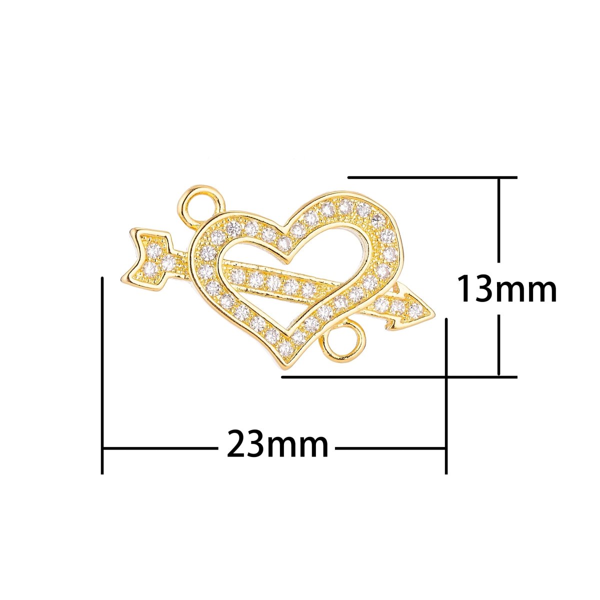 18K Gold Filled Lovely Love Cupid Heart Cubic Zirconia Bracelet Charm Bead Finding Connector For Jewelry Making F-021 - DLUXCA
