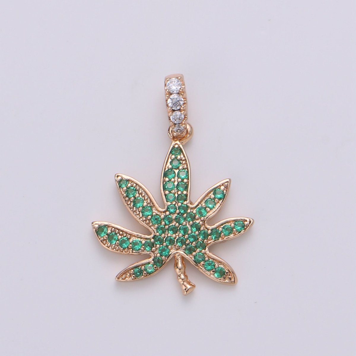 18K Gold Filled Marijuana Leaf Six Leaves Plant Necklace Pendant Micro Pave Green Leaf Charm Bracelet Earring Charm Bails for Jewelry Making I-079 H-871 - DLUXCA