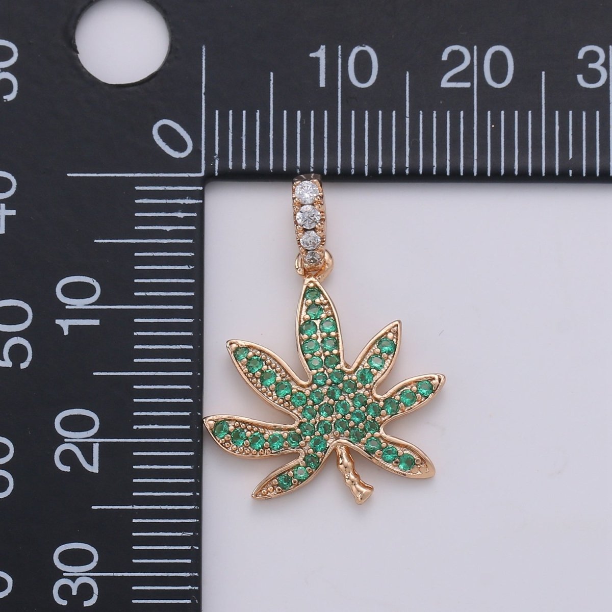 18K Gold Filled Marijuana Leaf Six Leaves Plant Necklace Pendant Micro Pave Green Leaf Charm Bracelet Earring Charm Bails for Jewelry Making I-079 H-871 - DLUXCA