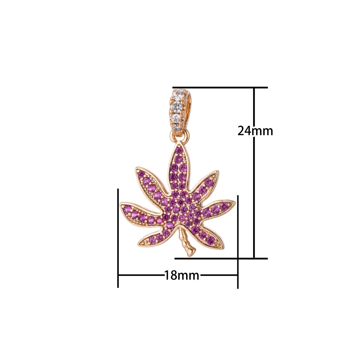 18K Gold Filled Marijuana Leaf Six Leaves Plant Necklace Pendant Micro Pave Green Leaf Charm Bracelet Earring Charm Bails for Jewelry Making I-079 H-871 - DLUXCA