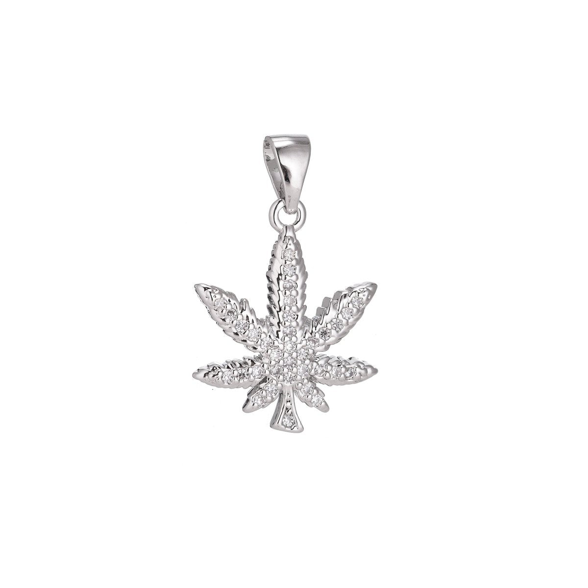 18K Gold Filled Marijuana Leaf Six Leaves Weed Necklace Pendant Micro Pave Leaf Char H-914 - DLUXCA