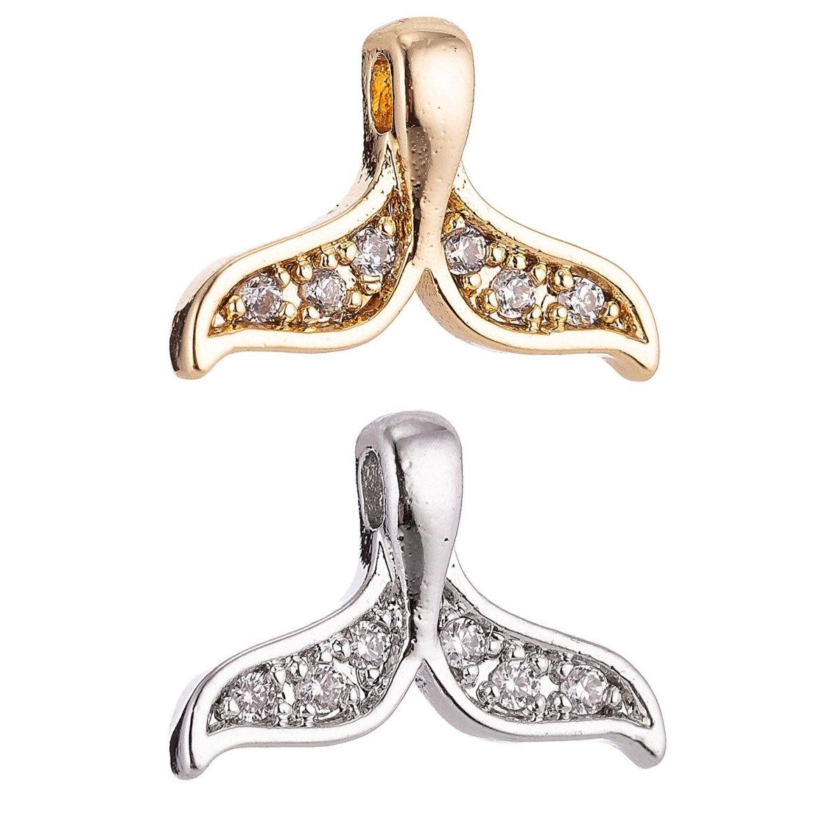 18K Gold Filled Mermaid Tail, Gold / White Gold Cubic Zirconia Necklace Pendant Charm Bails Findings for Jewelry Making H-137 - DLUXCA