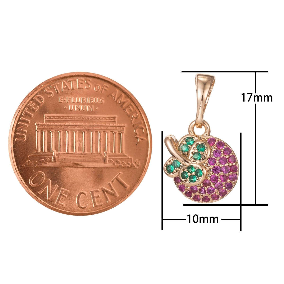 18k Gold Filled Micro Pave CZ Apple Pendant Charm, Micro Pave CZ Apple Pendant Charm, Gold Filled Fruit Pendant, For DIY Jewelry I-410 I-482 - DLUXCA