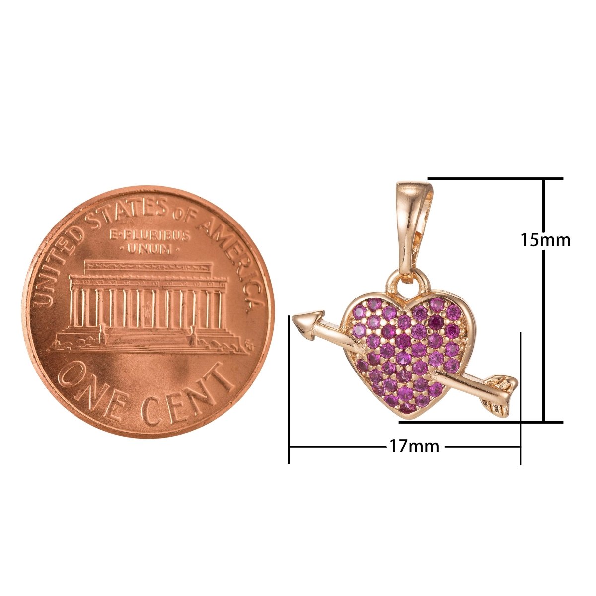18k Gold Filled Micro Pave CZ Arrowed Heart Pendant Charm, Heart with Cupid Arrow Pendant Charm, Gold Filled Pendant, For DIY Jewelry I-417 I-497 - DLUXCA