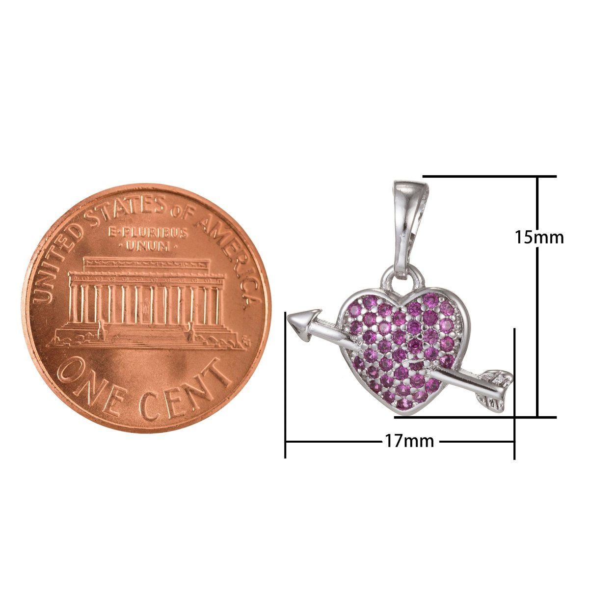 18k Gold Filled Micro Pave CZ Arrowed Heart Pendant Charm, Heart with Cupid Arrow Pendant Charm, Gold Filled Pendant, For DIY Jewelry I-417 I-497 - DLUXCA