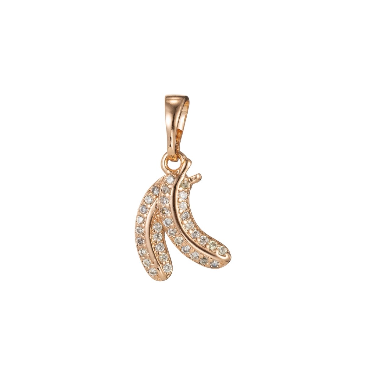 18k Gold Filled Micro Pave CZ Banana Pendant Charm, Micro Pave CZ Banana Pendant Charm, White Gold Filled Fruit Pendant, For DIY Jewelry I-426 I-489 - DLUXCA